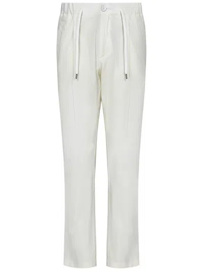 Herno White Stretch Cotton Trousers With Elasticated Waistband