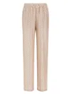Herno Iconic Print Silk Trousers With Drawstring Waist In Brown