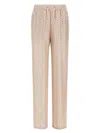 Herno Iconic Print Silk Trousers With Drawstring Waist In Brown