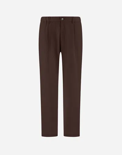 Herno Trousers In Cotton Gabardine Stretch In Brown