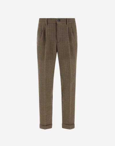 Herno Trousers In Houndstooth Wool And Cotton In Green