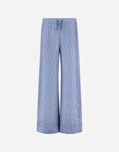 Herno Trousers In Iconic Print Silk In Blue