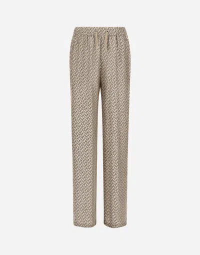 Herno Trousers In Iconic Print Silk In Camel