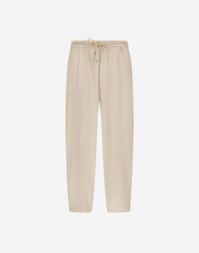Herno Trousers In Linen Blend In Brown