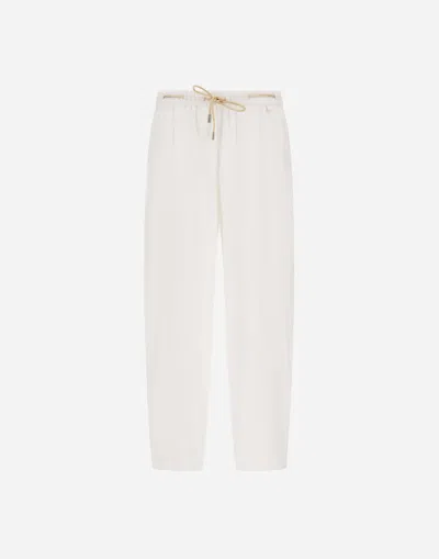 Herno Trousers Belt Detail Linen Viscose Blend In White