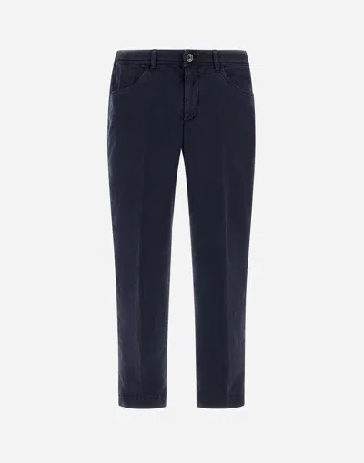 Herno Trousers In Silk Cotton Tencel In Blue
