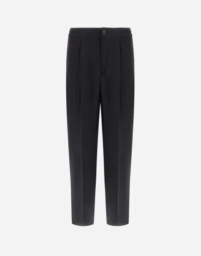 Herno Trousers In Slubbing Linen In Black