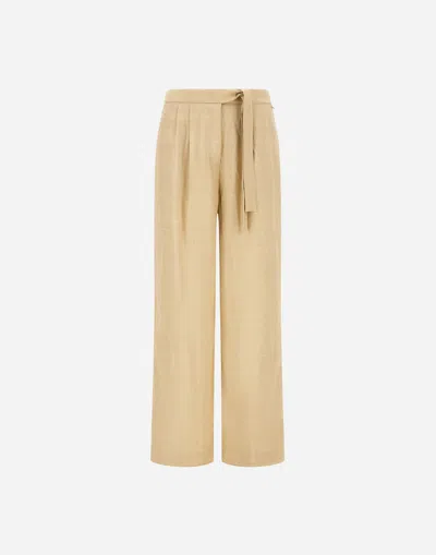 Herno Trousers In Textured Viscose In Gold