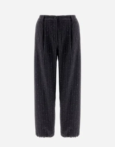 Herno Trousers In Twinkle Pinstriped In Grey