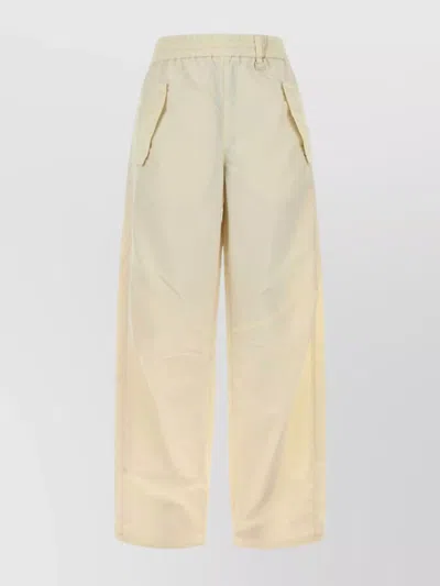 Herno Trousers Wide Leg Elastic Waistband In Beige