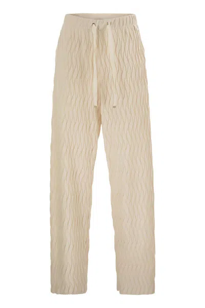 Herno Trousers With Crumpled Effect And Wavy Pattern In Neutral
