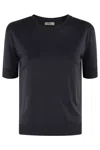 Herno Buttoned Round Neck Short Sleeve Tops In Blu Navy
