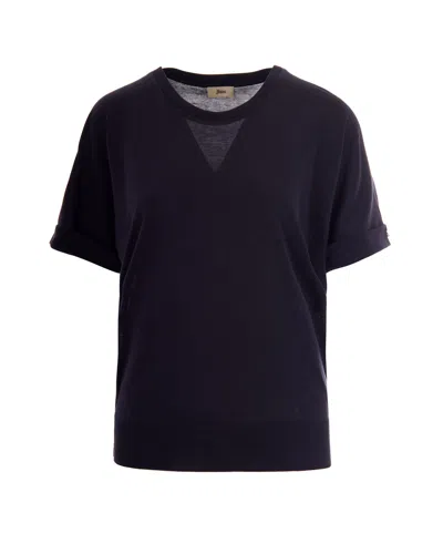 Herno Glam Knit Effect Navy Blue T-shirt