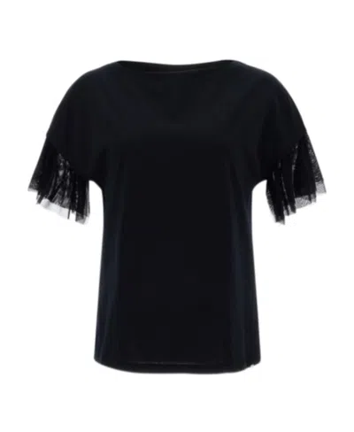 Herno Tulle-insert Cotton T-shirt In Black