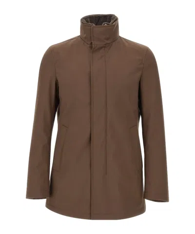 Herno Turtleneck Cotton Jacket In Brown