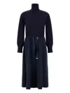 Herno Maxi Dress With High Collar And Adjustable Waist In Blue