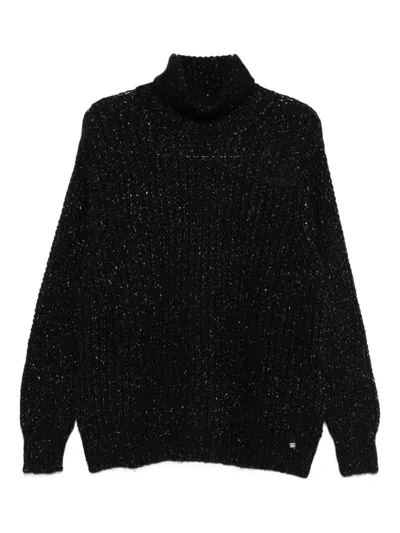 Herno Turtleneck Glitter-knit Sweater In Black