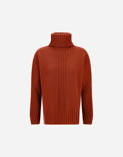 Herno Turtleneck Sweater In 100% Wool In Orange