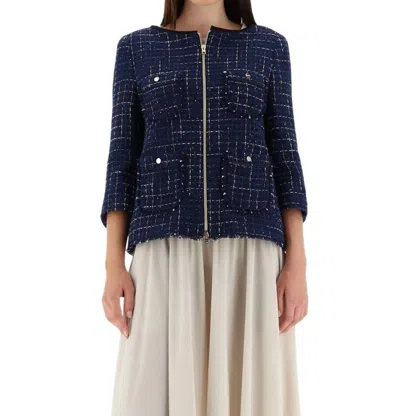 Herno Tweed 4 Pocket Zip Jacket In New Blue