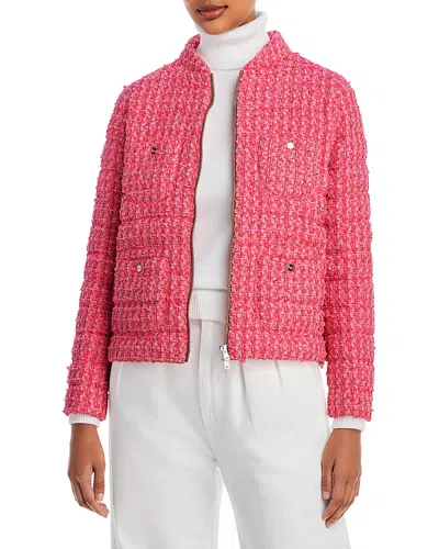 Herno Tweed Bomber Jacket In Sand/neon Pink