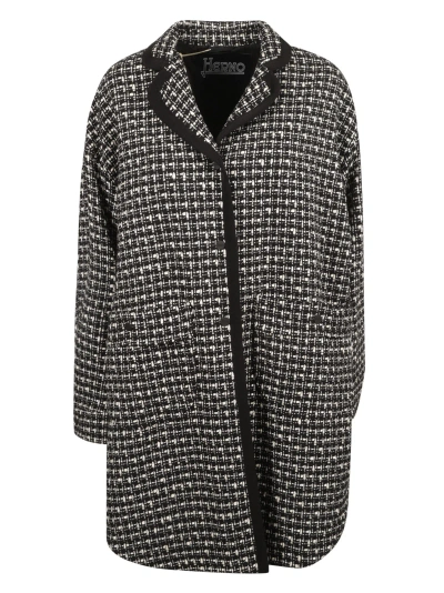 Herno Tweed Buttoned Coat In Black