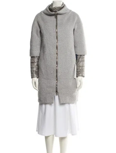 Pre-owned Herno Tweed Faux Fur Jacket In Gray