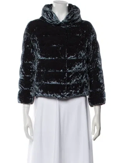 Pre-owned Herno Tweed Pattern Faux Fur Jacket In Blue