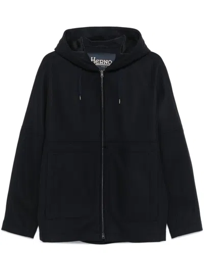 Herno Twill Hooded Jacket In Blue