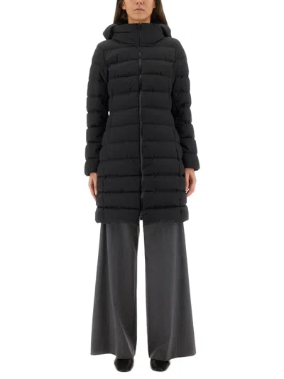 Herno Padded Hooded Long Down Jacket Zip Pockets In Black