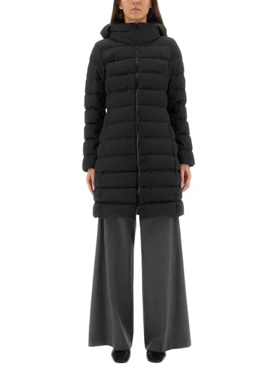 Herno Padded Hooded Long Down Jacket Zip Pockets In Black