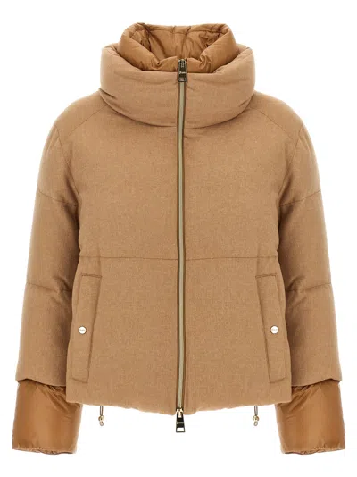 Herno Two-material Puffer Jacket In Beige