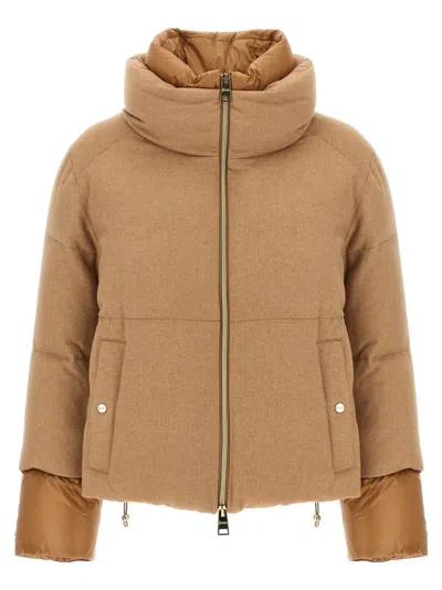 Herno Two-material Puffer Jacket In Brown