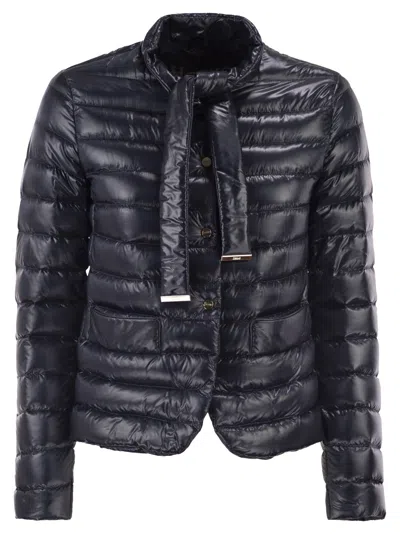 Herno Ultra Light Down Jacket With Bow Neckline In Blue