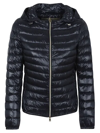 Herno Ultralight Down Bomber Jacket With Double Slider Zip In Blue