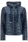 Herno Cropped Down Jacket With Hood In Ultralight Dark Blue Nylon In Blu (blue)