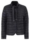 Herno Ultra Light Down Jacket With Bow Neckline In Blue