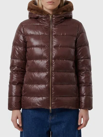 Herno Ultralight Down Jacket With Faux Fur In Burgundy
