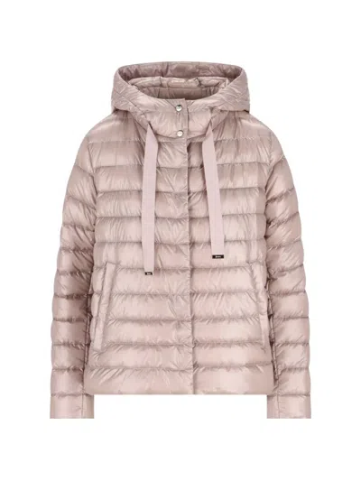 Herno Hooded Quilted Jacket Front Pockets Drawstring In Pink