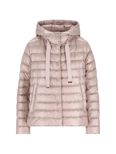 Herno Hooded Down Jacket With Quilted Design And Adjustable Drawstring In Pink