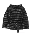 Herno Belted Waist Hooded Long Quilted Shiny Jacket In Black