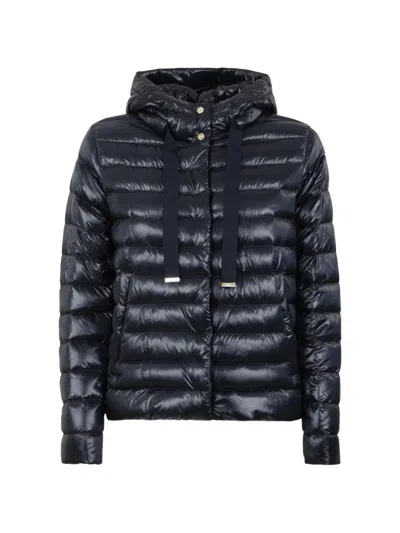 Herno Puffer Jacket Lightweight Drawstring Hood In Black