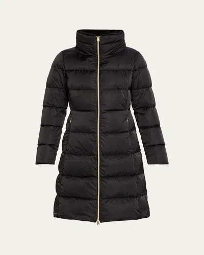 Herno Ultralight Nylon A-shape Down Jacket With Alternative Fur In Black