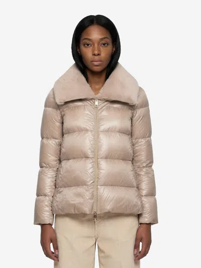 Herno Ultralight Nylon And Fur Collar Jacket In Beige