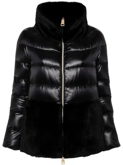 HERNO ULTRALIGHT NYLON AND LADY ALTERNATIVE FUR CAPE