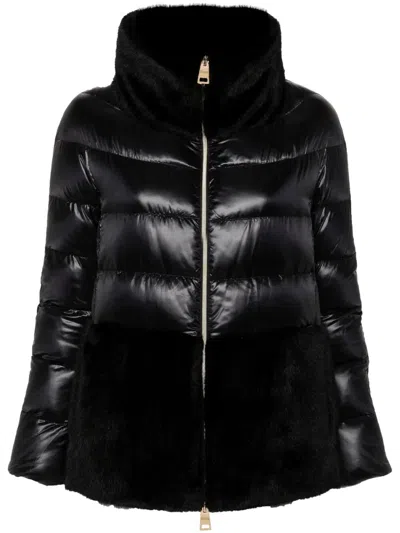 HERNO ULTRALIGHT NYLON AND LADY ALTERNATIVE FUR CAPE