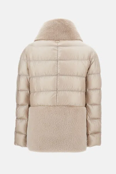 Herno Ultralight Nylon And Lady Alternative Fur Hooded Jacket In Neutral