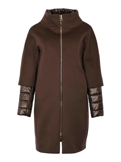 Herno Ultralight Nylon And Wool Coat In Brown