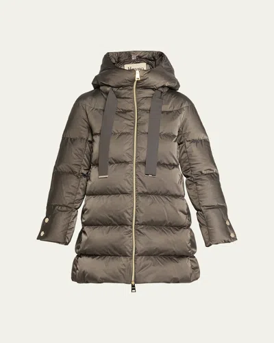 Herno Ultralight Nylon A-shape Hooded Down Jacket In Brown
