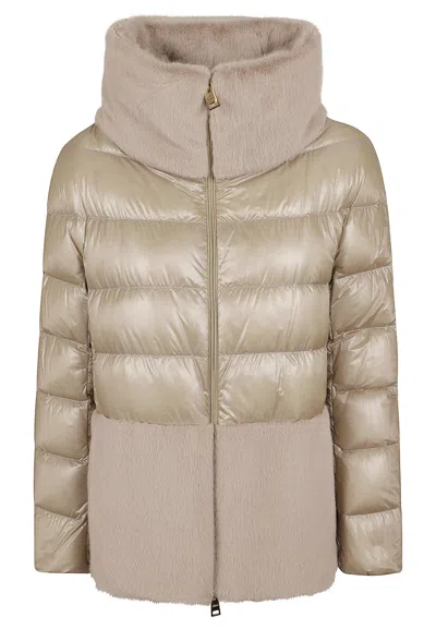 Herno Ultralight Nylon Cape With Faux Fur Detailing In Neutral