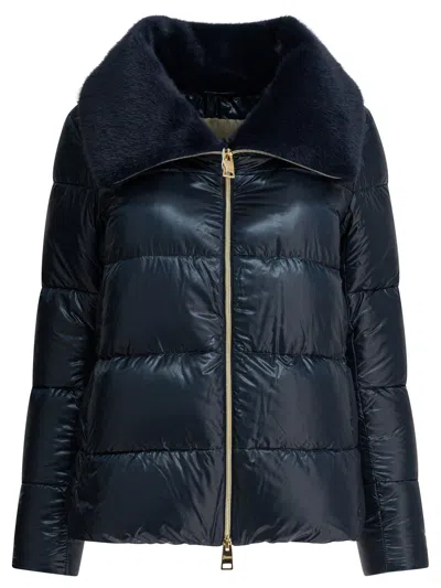 Herno Ultralight Nylon Down Jacket And Lady Alternative Fur Jackets And Coats Blue